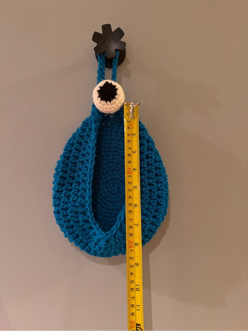 Handmade Crochet Hanging Monster Storage Basket – Blue - Picture 3 of 3